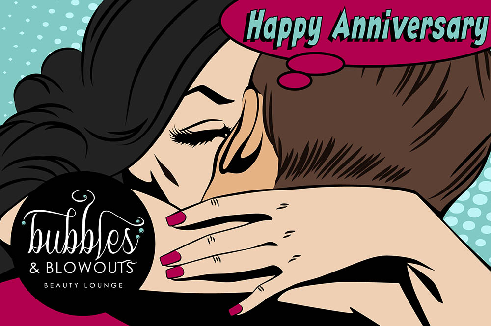 Bubbles & Blowouts - Happy Anniversary Gift Card