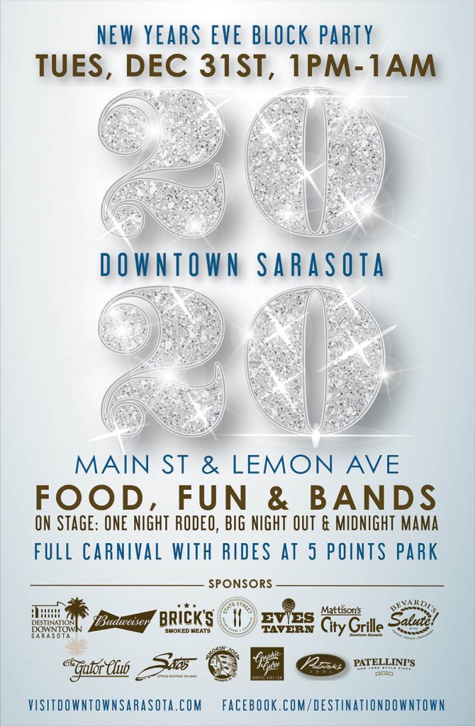 Sarasota Downtown Merchants Association 2020 News Years Eve - Poster